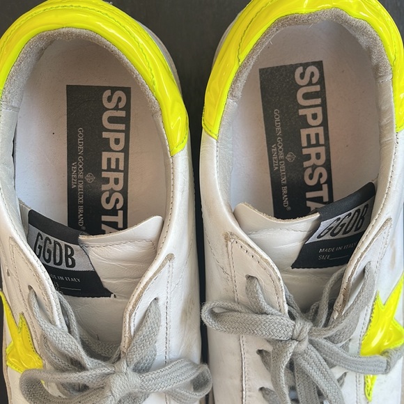 Golden Goose White Superstar Neon Yellow Star Sneakers - Picture 4 of 6